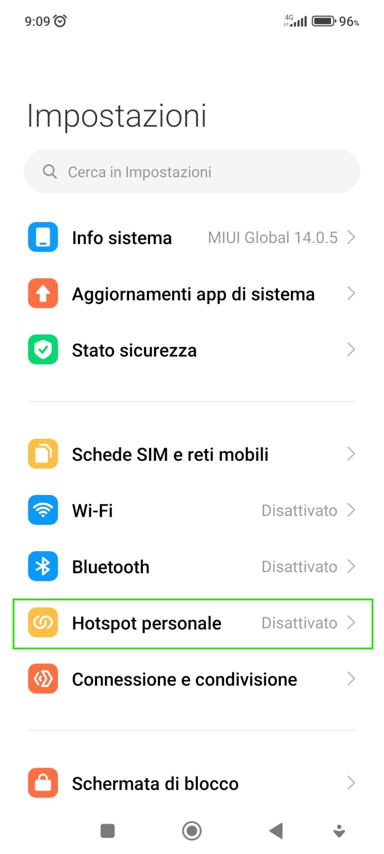 Istantanea della schermata iniziale dell’app impostazioni di Android 12.